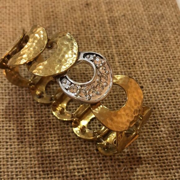 Stretch Gold tone and silver bracelet - Picture 1 of 7